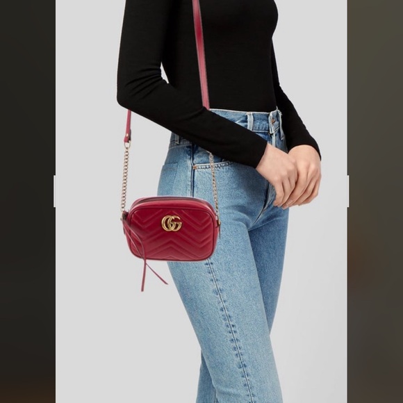 Gucci Handbags - Gucci Red Crossbody Bag with Gold Accents